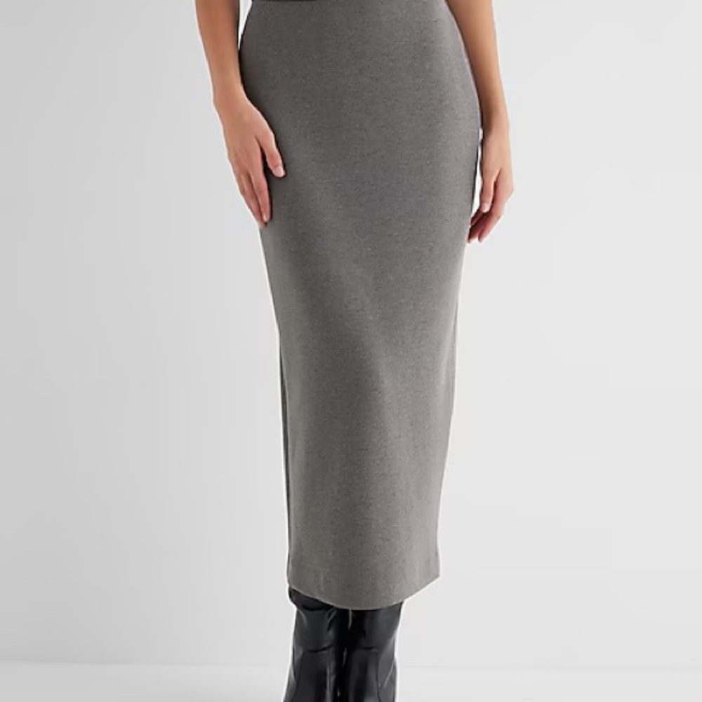 NWT Express Gray Maxi Skirt High elastic Waist/ Back Slit XL